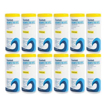 BOARDWALK Towels & Wipes, Canister, 35 Wipes, Lemon, 12 PK BWK455W35